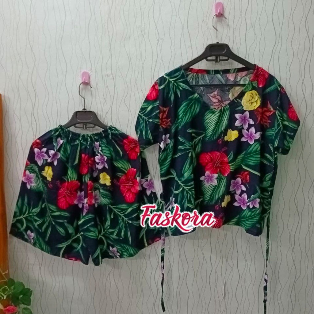 Setelan Rayon Pendek Wanita Jumbo Karang / Pajamas Katun Rayon Jumbo Set Pendek / Set Rayon Pendek