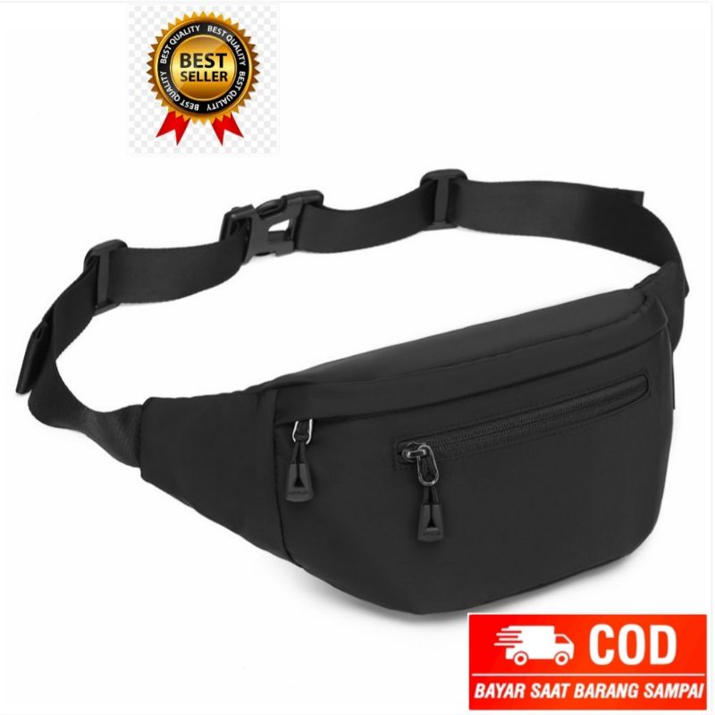 Tas Waistbag Selempang Slempang Pria Distro Tas Pinggang Pria Wanita Hitam Polos Murah