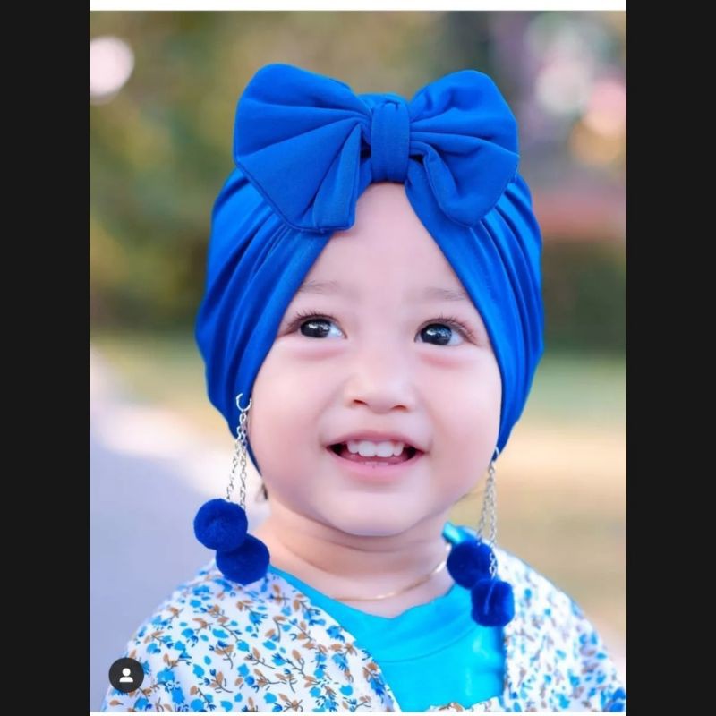 turban Duo  Double Pom Pom anak bayi perempuan Usia 0 - 3 Tahun | ciput baby new born 6 - 2 thn | bandana Baby Girl newborn import Premium lucu 1 - 5 Bulan