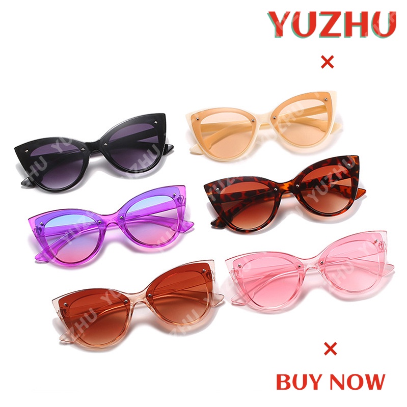 (YUZHU) COD New Fashion Oversized Frame Cat Eye Sunglasses Wanita Tren Eropa dan Amerika INS Kacamata Warna-warni