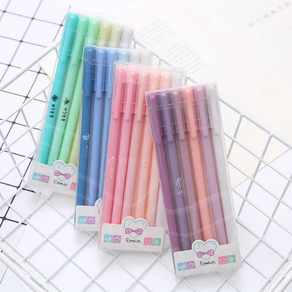 6pcs / Set Pulpen Gel Warna Morandi Portable Untuk Stationery Sekolah / Kantor