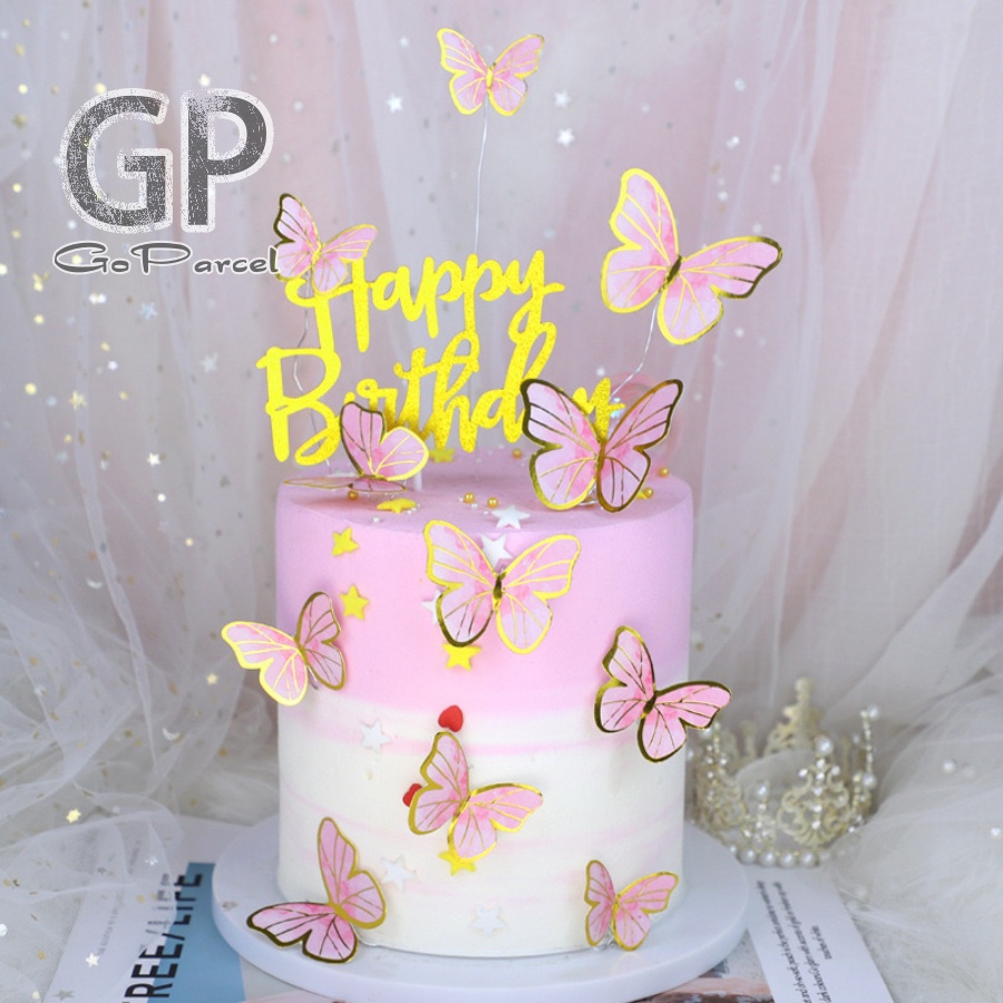 ( Set 11 Pcs ) TOPPER CAKE BUTTERFLY / TOPER KUE KUPU - KUPU / HAPPY BIRTHDAY CAKE DECORATION / FLORIST / AKSESORIES BUKET BUNGA / FLORIST / KERTAS BUNGA / FLOWER WRAPPING / CELLOPHANE / FLOWER SUPPLIES / AESTHETIC ESTETIK