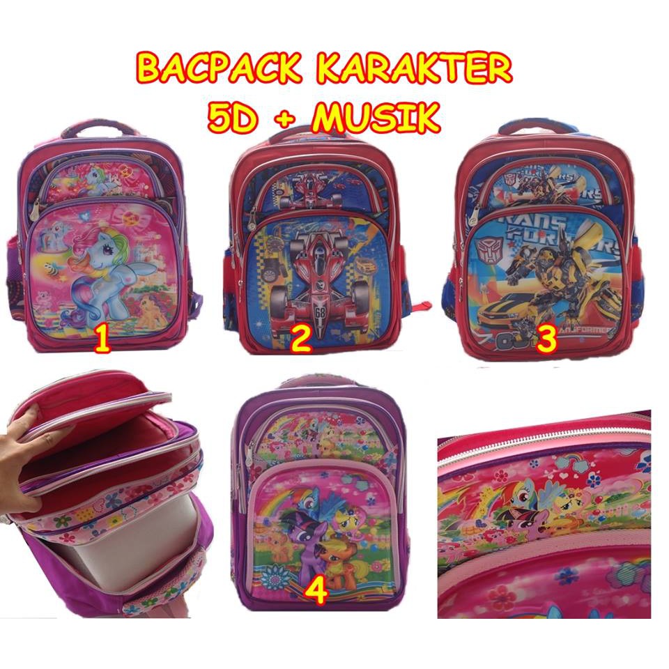 TAS BACKPACK 5D MUSIK TAS ANAK LITTLE PONY TAMIYA TRANSFORMER