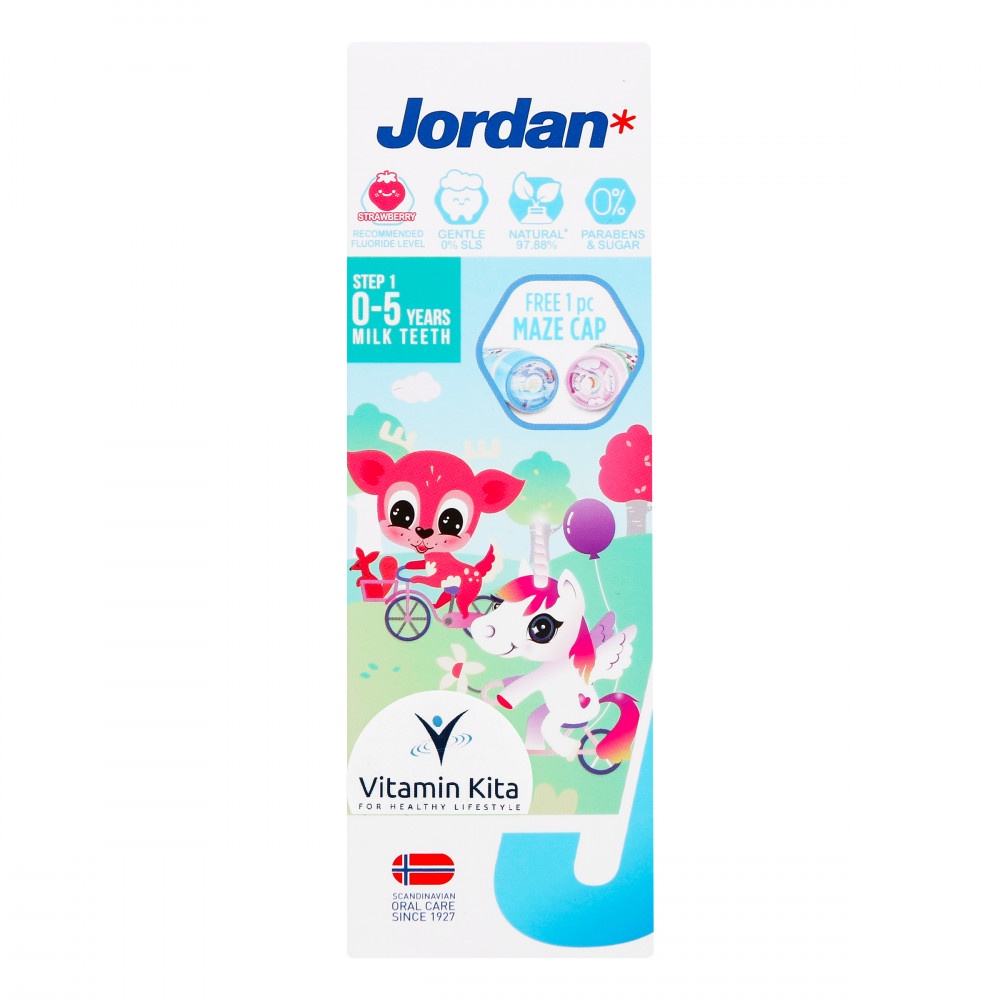 JORDAN KIDS PASTA GIGI TOOTHPASTE MILK TEETH STEP 1 (0-5 YEARS) (6-12 YEARS) 75G