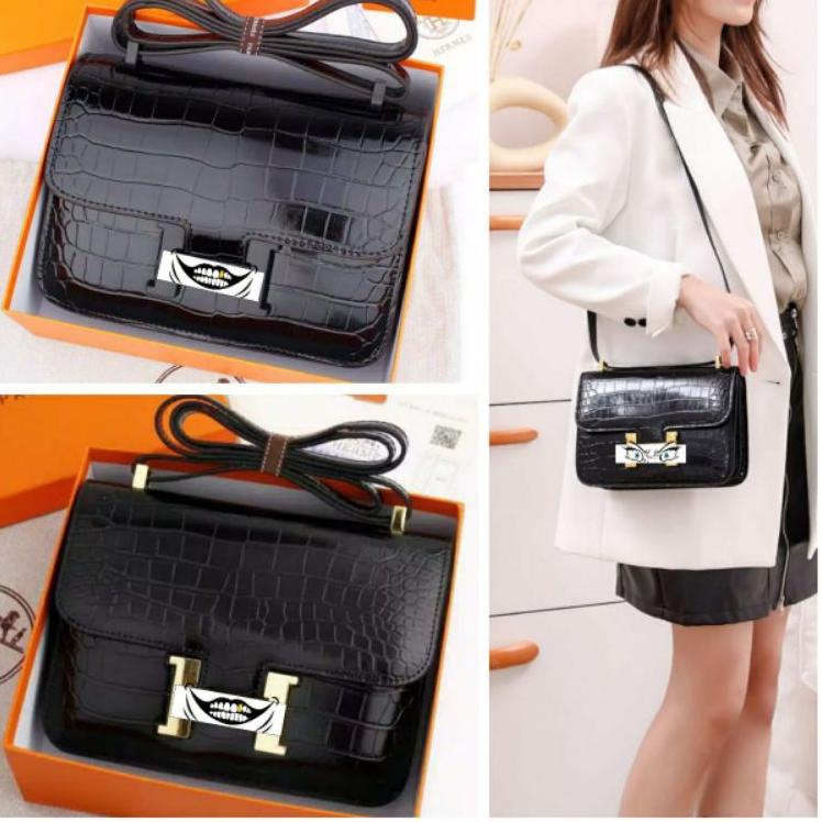 [KODE D6GLJ] TAS BRANDED CONSTANCE PREMIUM SIZE.22 FREE BOX & PAPERBAG KOMPLIT ACC GOLD & HITAM IMPO