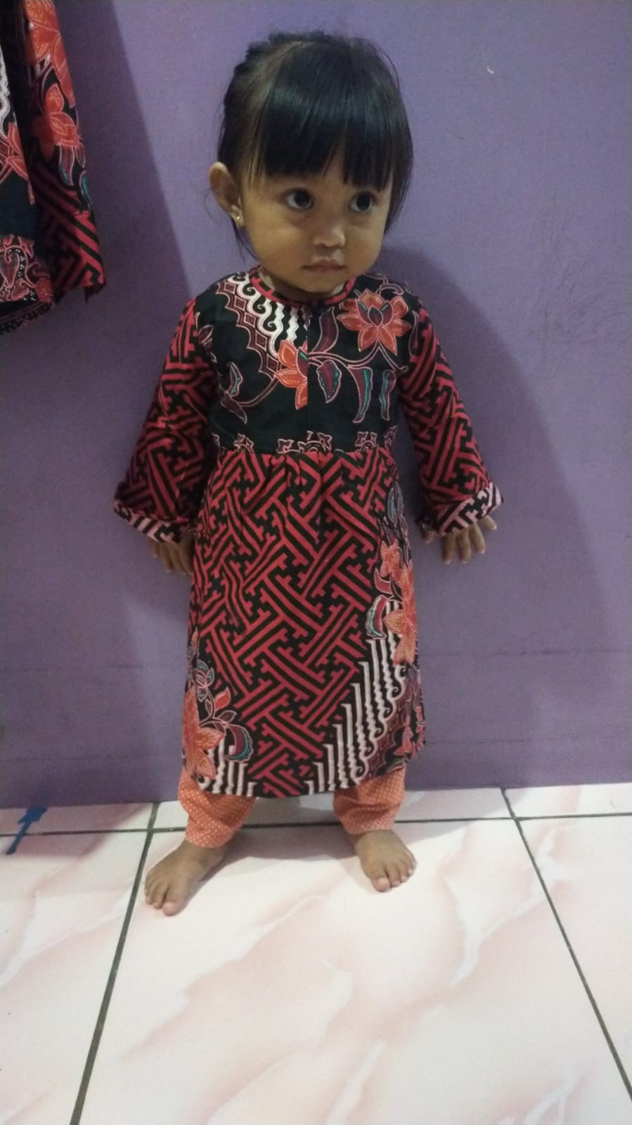 Batik Couple Keluarga Sania Ruffle Ori Ndoro Jowi Dnt Motif Bata Merah