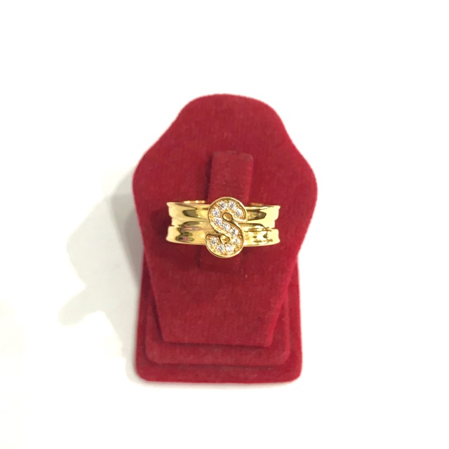 Cincin Huruf S AD Ukuran 14 (Emas Asli Kadar 875)