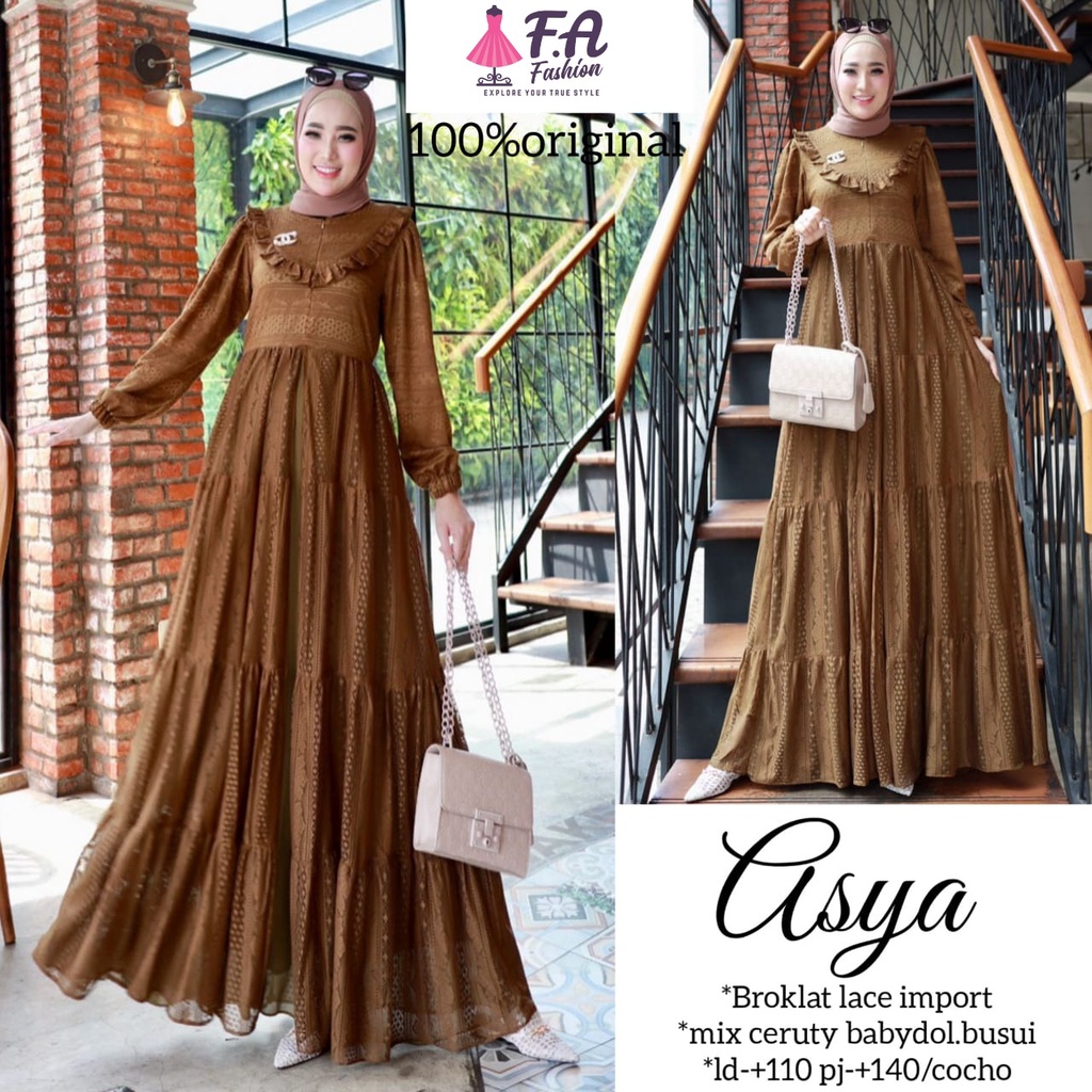 asya maxy pakaian baju gamis dress syari longdress dres maxi brokat lace ceruty  ld 110 brukat polos