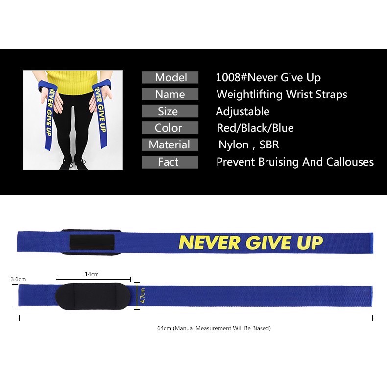 [ HARGA 1 PCS ] MEIMEISHOP STRAP NEVER GIVE UP TALI STRAP FITNESS POWER STRAP FITNESS GYM BASIC WRIST BAND WRAP STRAP WEIGHT LIFTING DUMBELL STRAP