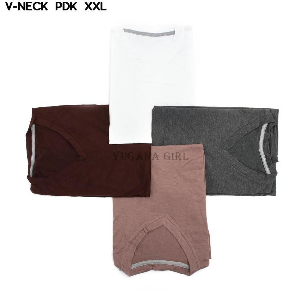 Fashion Baju Kaos Atasan Jumbo XXL T-Shirt Murah Wanita Kekinian V-Neck Spandex