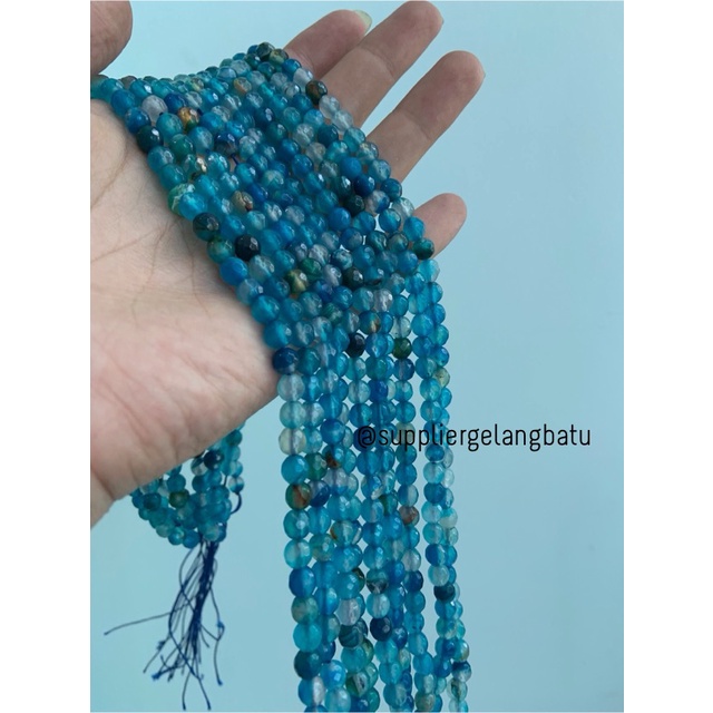 batu AQUAMARINE SERAT BIRU TUA FACETED BEADS 6mm cutting gelang kalung