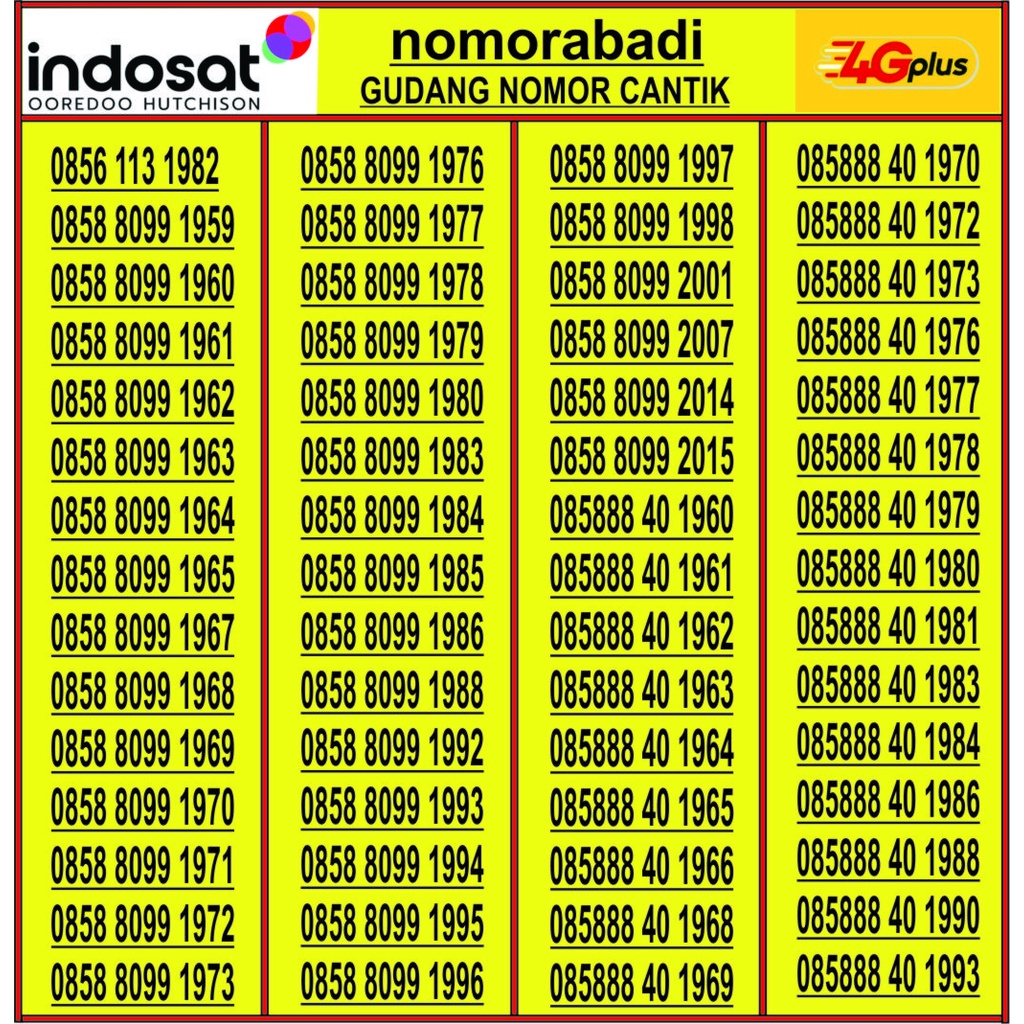 nomor cantik indosat 4G tahun H333