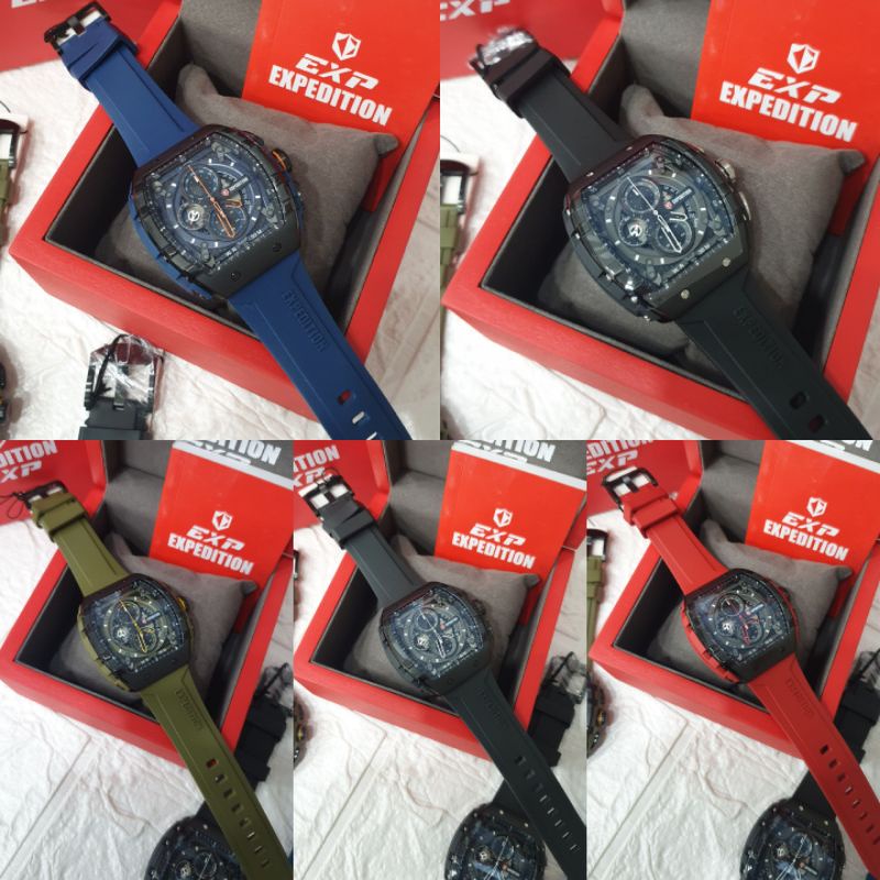 Jam Tangan Expedition 6782 E 6782 E6782 EXP 6782 Analog Tali karet Mesin Baterai Original ukuran Pri