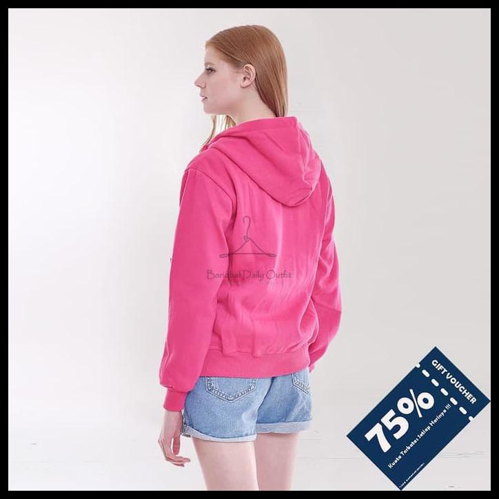 Tbab Jaket Hoodie Zipper Polos Warna Pink Fanta Untuk Wanita O2Dl