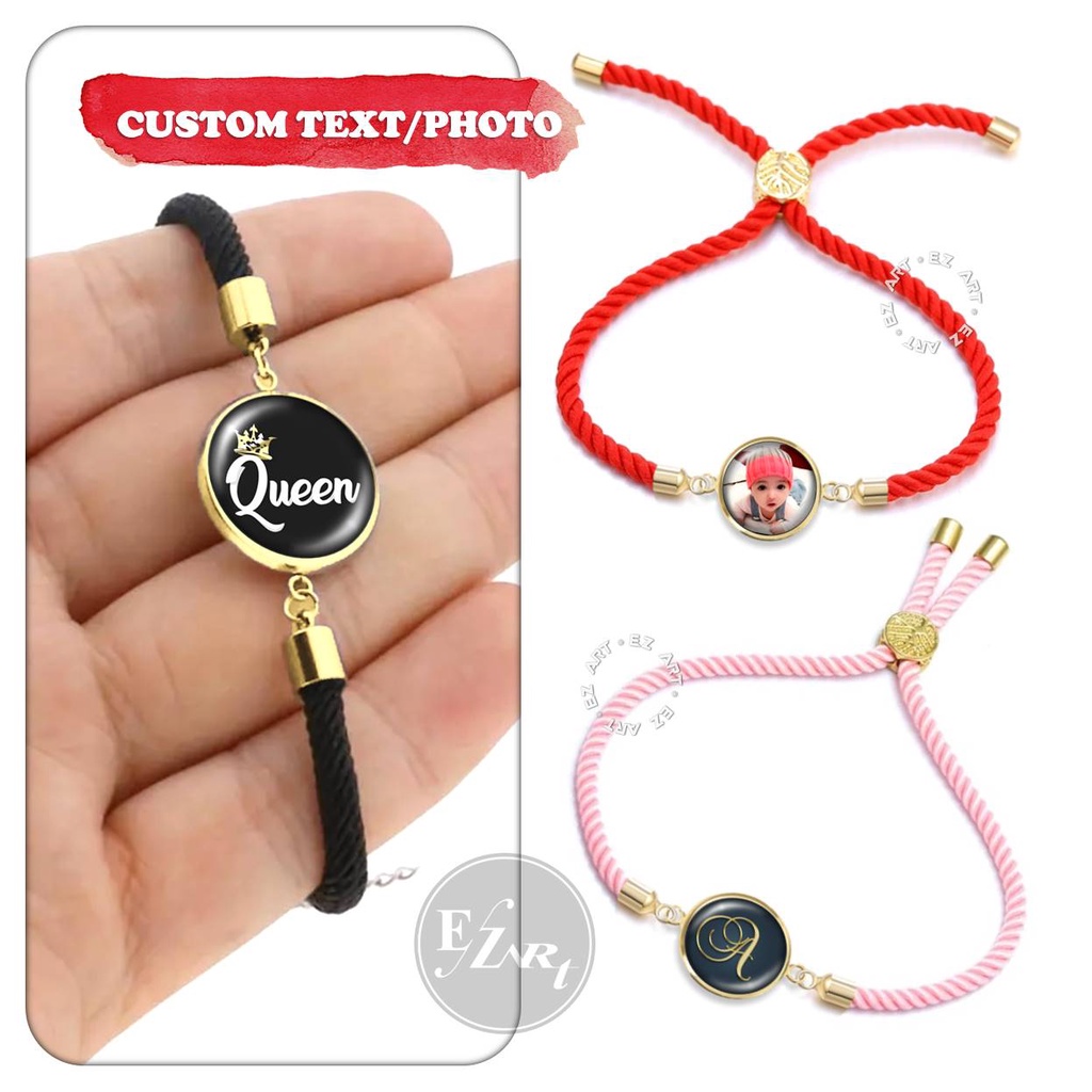 GELANG TALI SERUT CUSTOM FREE REQUEST NAMA GAMBAR TULISAN FOTO UNTUK WANITA BAHAN TALI ULIR TAMBANG HONGKONG