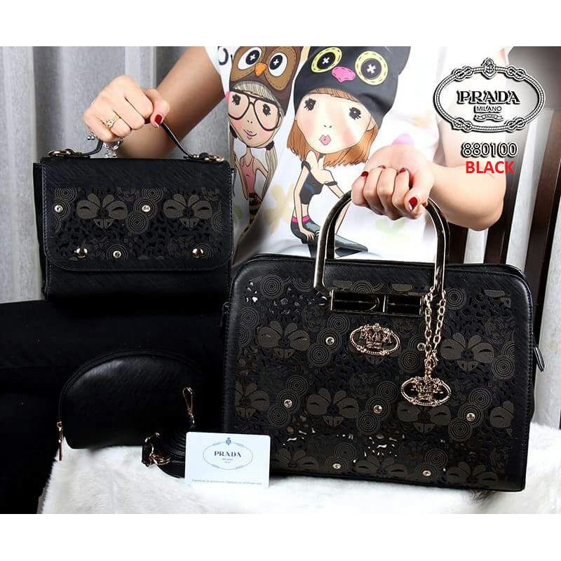 💕 Prada 880100 💕 WS SEDANG DISKON BATAM TAS IMPORT FASHION WANITA HANDBAG SET 3IN1 BEST SELLER