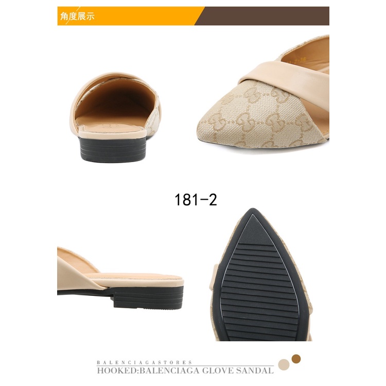 GC GG Canvas and Leather Flat Heels Sandals #181-2