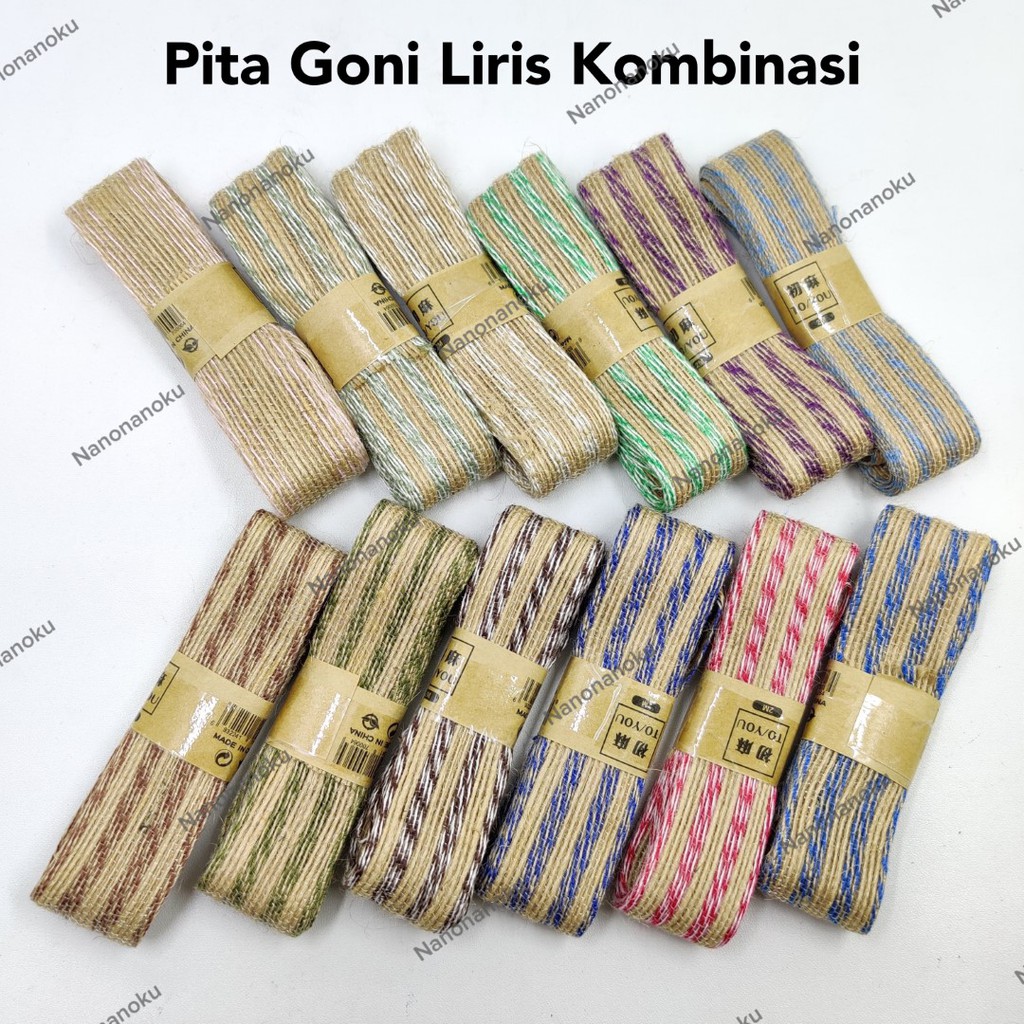 Pita Goni Liris Kombinasi Warna | Pita Hampers Rustic Souvenir Dekor Parsel