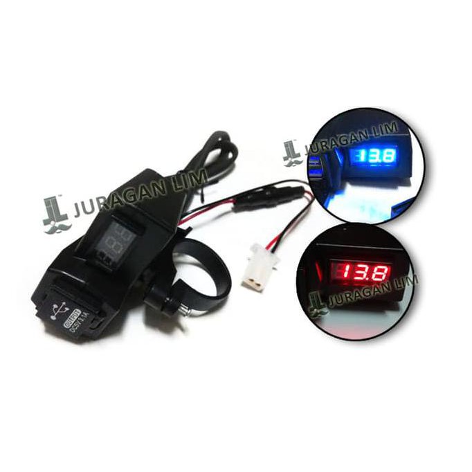 Voltmeter plus Charger HP 2 in 1 Mobil/Motor - Biru