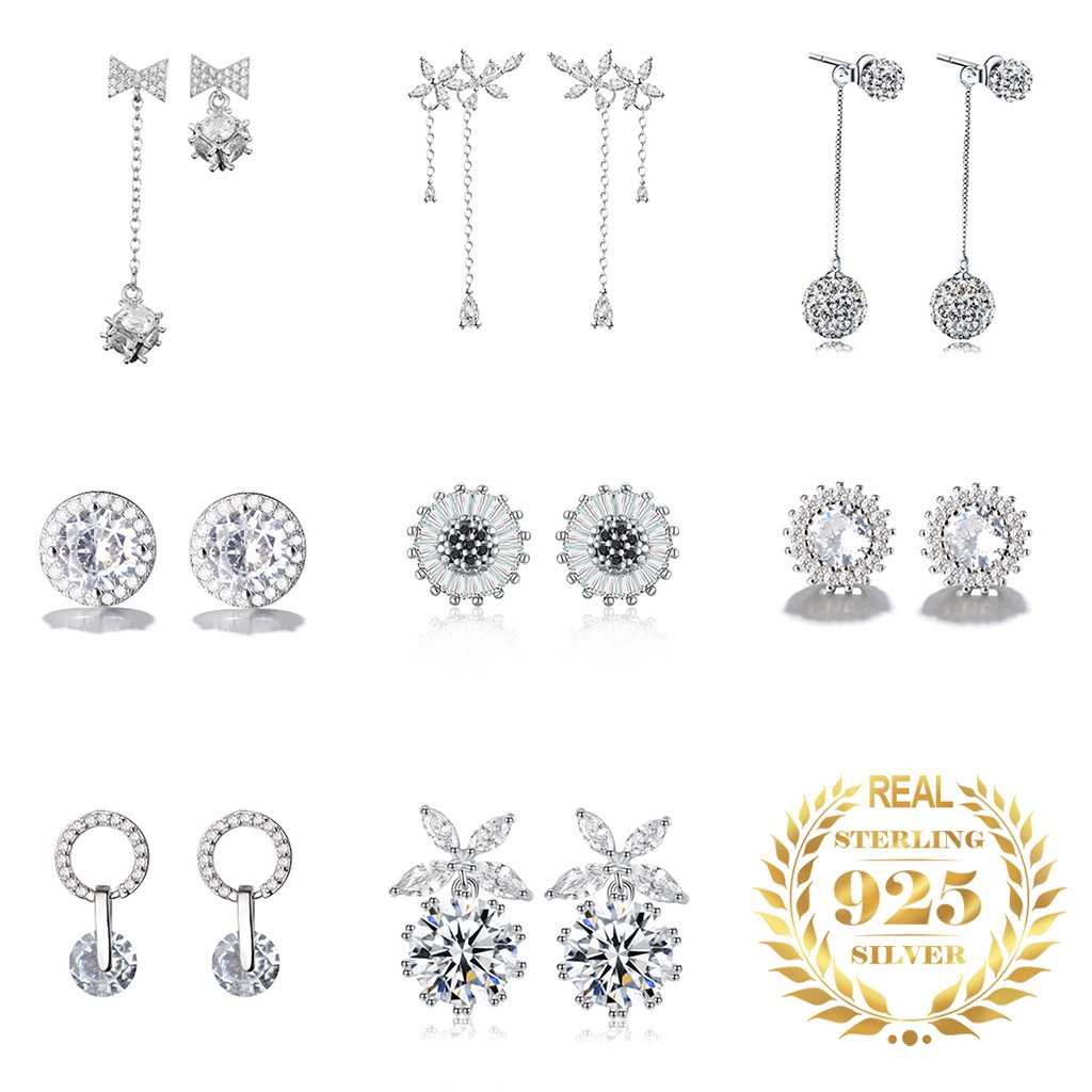 925 anting perak sterling anting-anting wanita dengan perhiasan fashion berlian