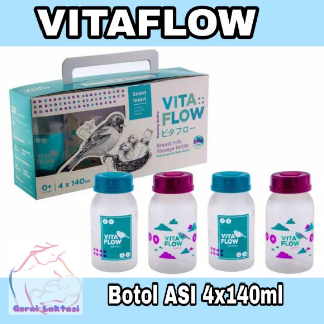 Vitaflow Botol ASI 140ml x 4 /  vitaflow breast Milk bottles 140ml x 4