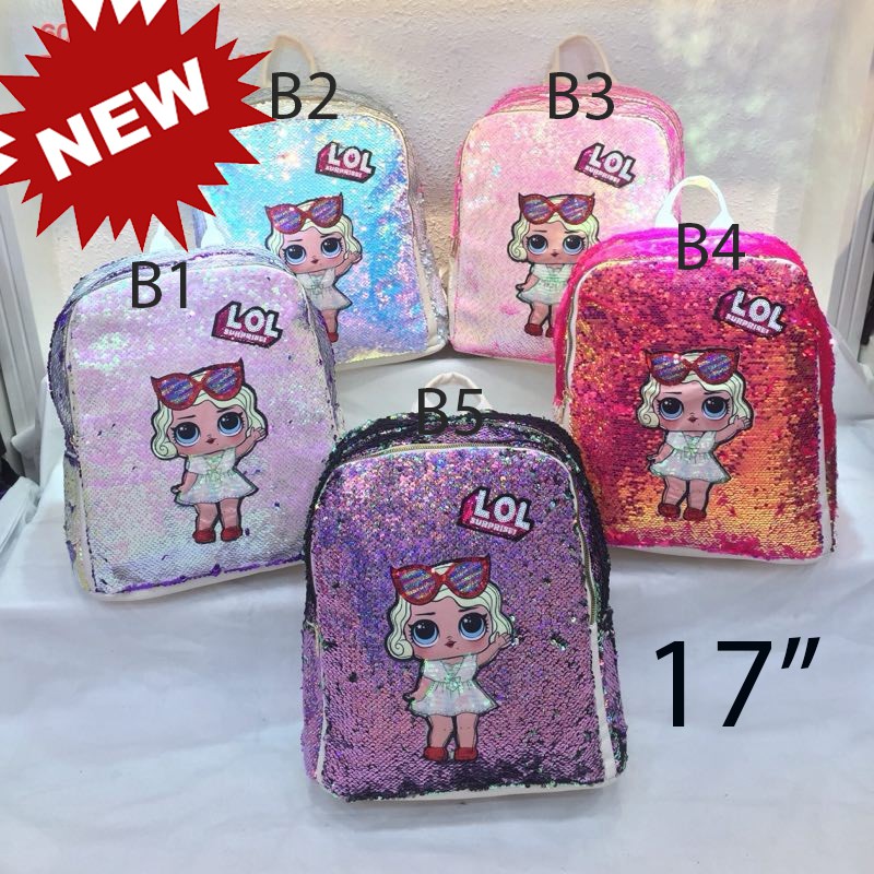 PROMO CUCI GUDANG TAS RANSEL Sequin Usap JUMBO Anak IMPORT Ukuran SD / Remaja (Payet Manik Manik) 17&quot;