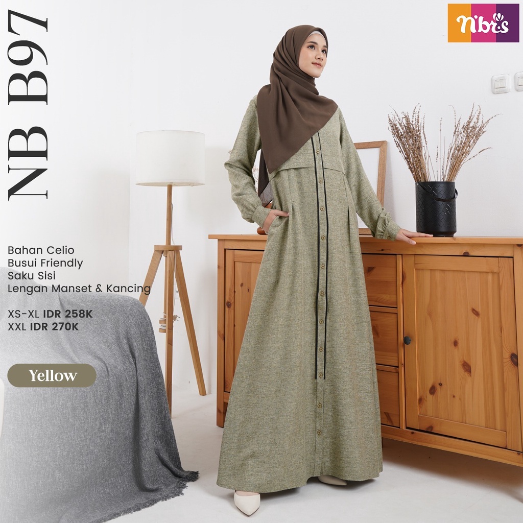 Nibras Gamis NB B97 Bahan Celio Dress Fashion Muslimah Simpel Modern by Nibras bisa COD