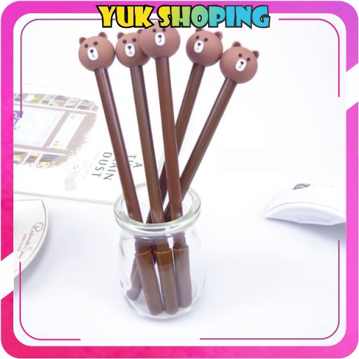 

✧YUKSHOPING✧ Pulpen Karakter Lucu Model Brown Cute Tinta Gel Black Pena R077