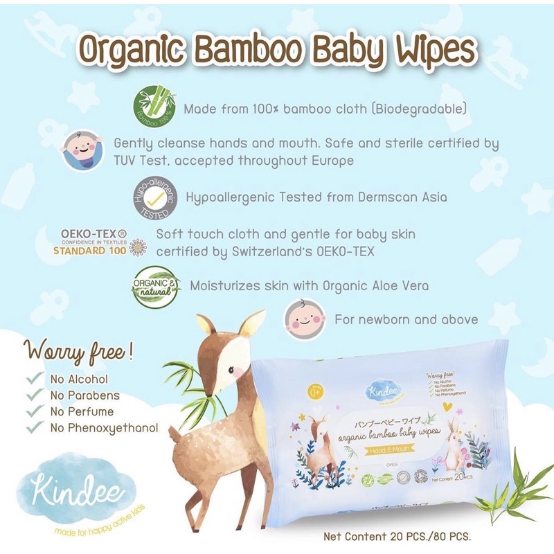 kindee bamboo baby wipes 20s