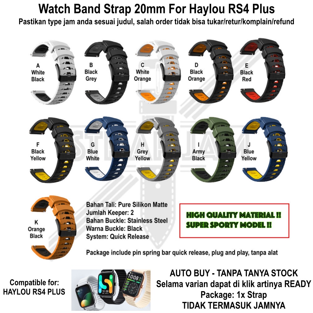 GTO Tali Jam Smartwatch Haylou RS4 Plus - Strap 20mm Silikon Sporty Keren