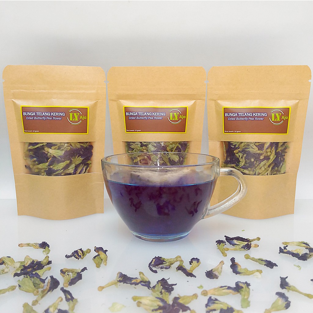 Teh Bunga Telang Kering 10 gram 10 gr LY Aja Butterfly Pea Organik Tumpuk Premium