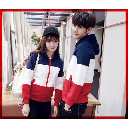 jaket couple 3cl kombinasi putih hitam merah biru
