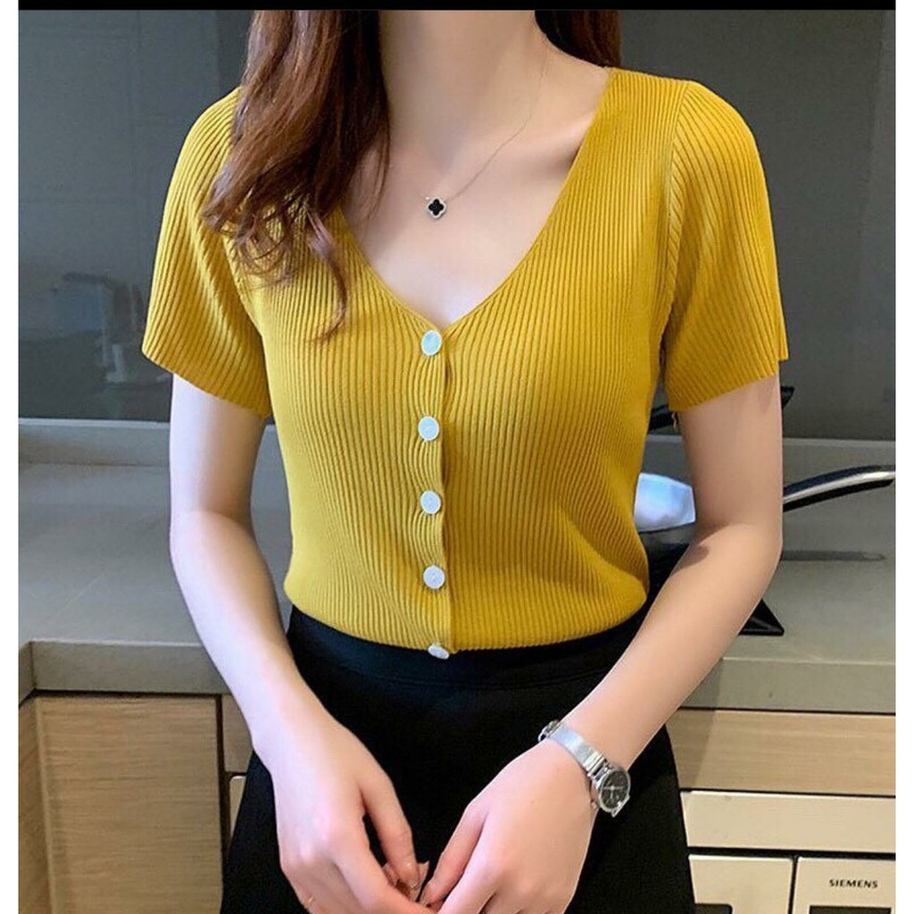 TA9 V Button Rajut / Blouse Rajut Murah