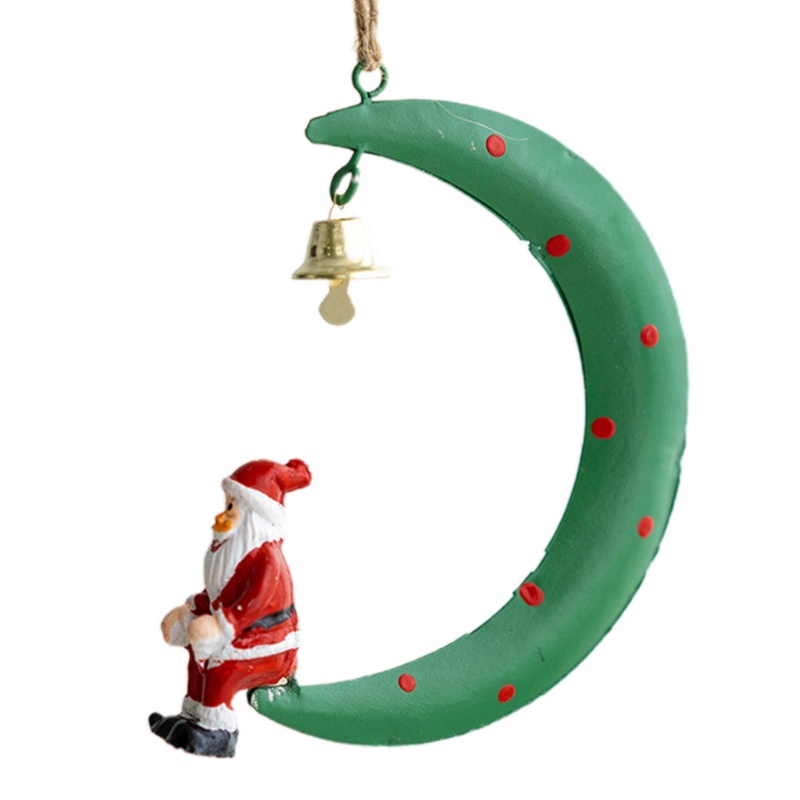 Ornamen Gantung Desain Kartun Santa Rusa Snowman Bulan Sabit Bahan Resin Dengan Jingle Bell Untuk Dekorasi Pohon Natal