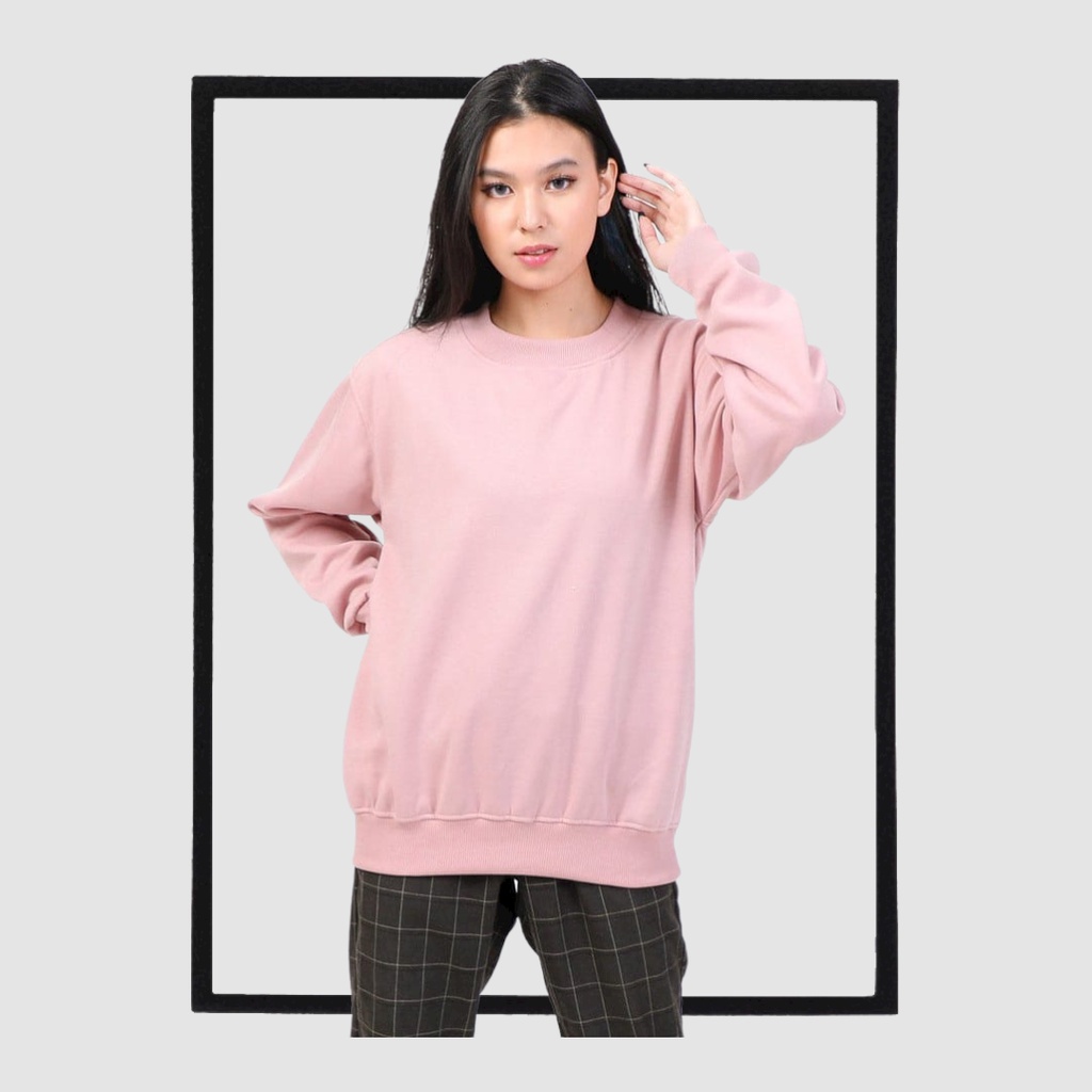 SWEATER_ID Basic Sweater Dusty Pink Polos Unisex Fleece Tebal Premium.