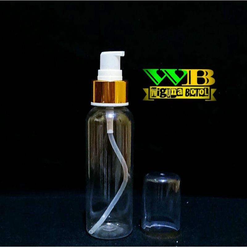 Botol Pump Treatment 100ml Clear Ring Gold / Botol Treatmen Pump 100ml Clear Ring Gold / Botol 100ml Clear Tutup Pump Treatment Ring Almunium Gold