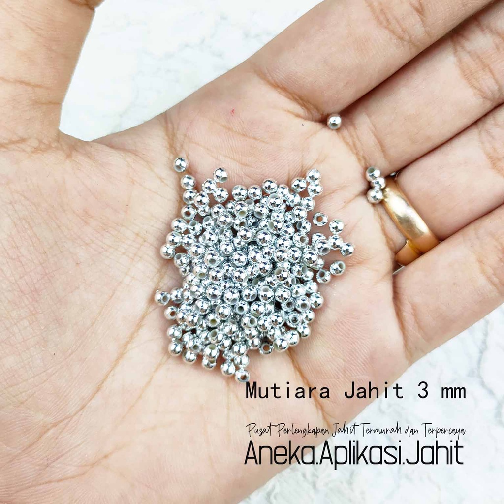 1/2 PON MUTIARA JAHIT 3 MM - KILAT SILVER (225 GRAM)