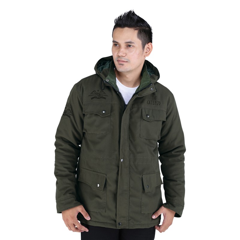 JAKET PARKA TEBAL KANVAS HIJAU