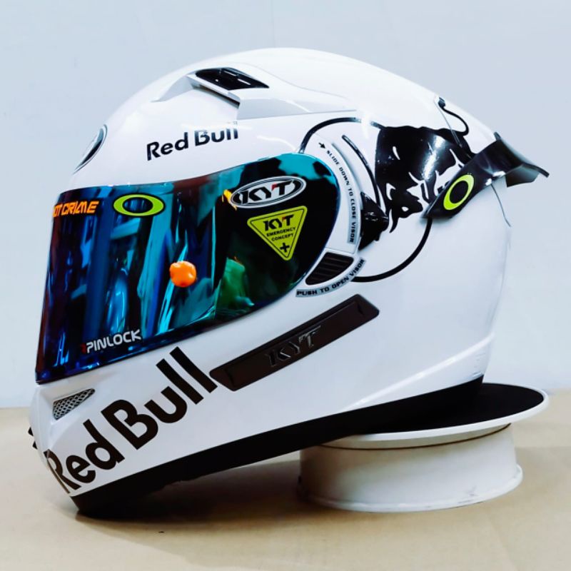 HELM KYT K2R PAKET GANTENG RED BULL(visor iridium) INCLUDE VISOR ORI-White red bull P.G