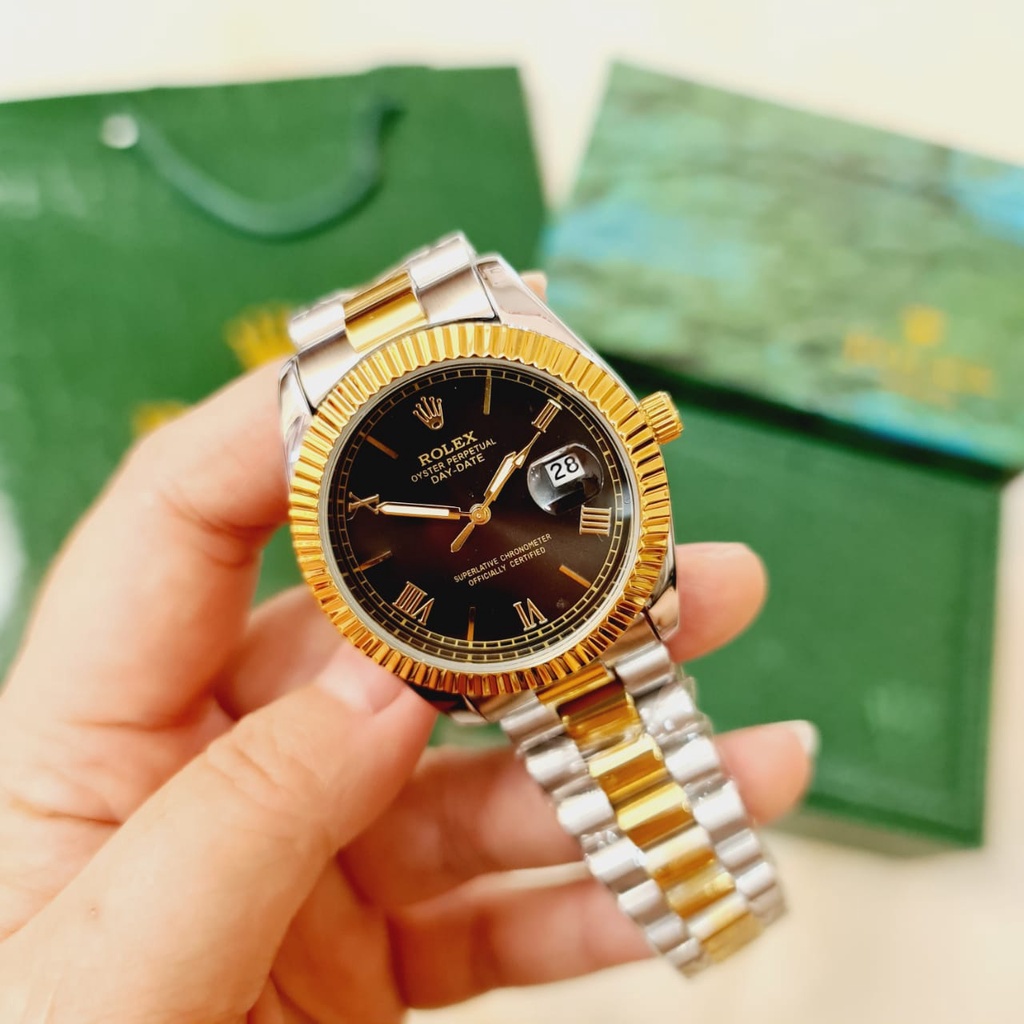 (COD) Jam Tangan Wanita Rolex R2177Sv Tanggal Aktif Tali Rantai Free Box Original & Paperbag