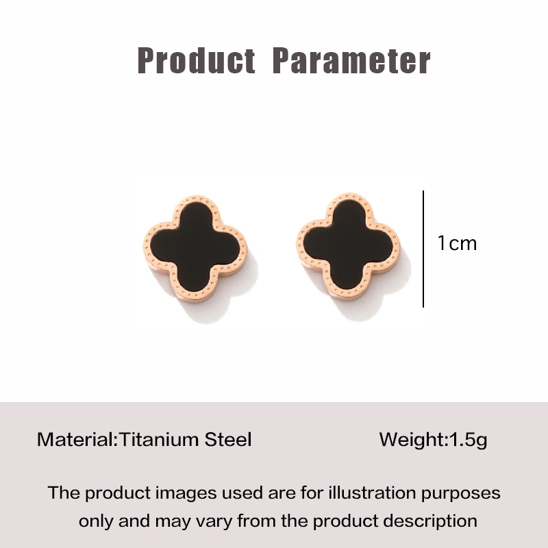 Anting Tusuk Motif Daun Clover Bahan Titanium Steel Warna Hitam Untuk Wanita