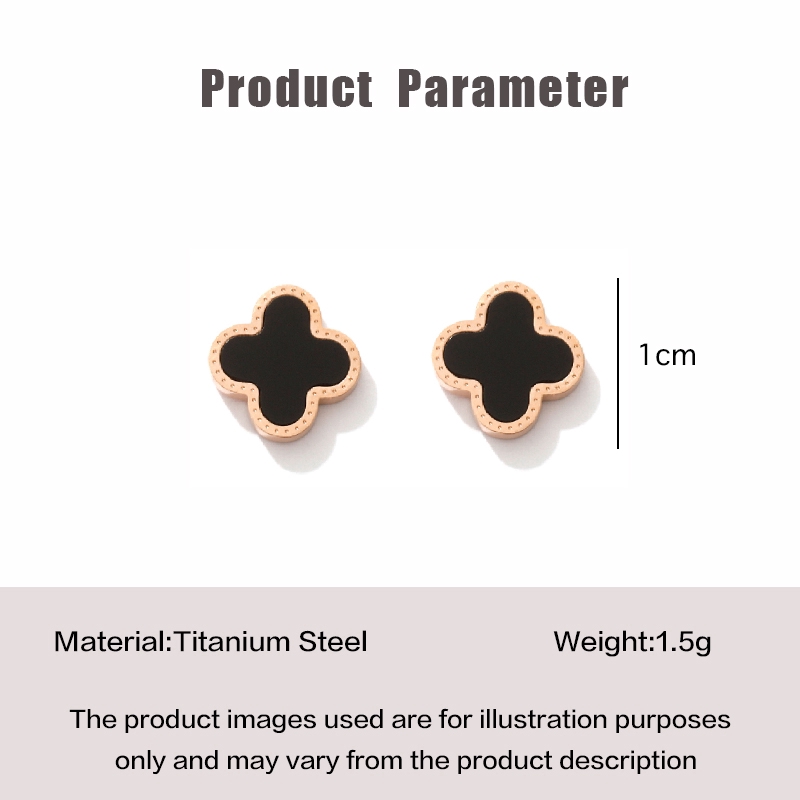 Anting Stud Desain Clover Bahan Titanium Steel Warna Rose Gold Gaya Korea Untuk Wanita