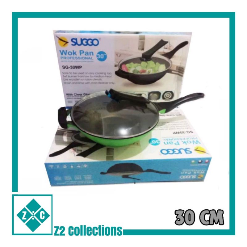 Wok Pan SUGGO 30cm Panci Wajan Teflon Tutup Kaca Kwalik Cembung Anti Lengket