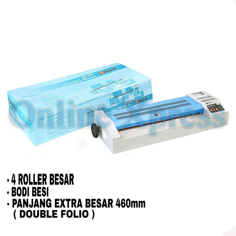 

Mesin Laminating/ Alat Laminating OR 460-Bodi Besi 4 Roller 460mm 2 Pemanas Origin
