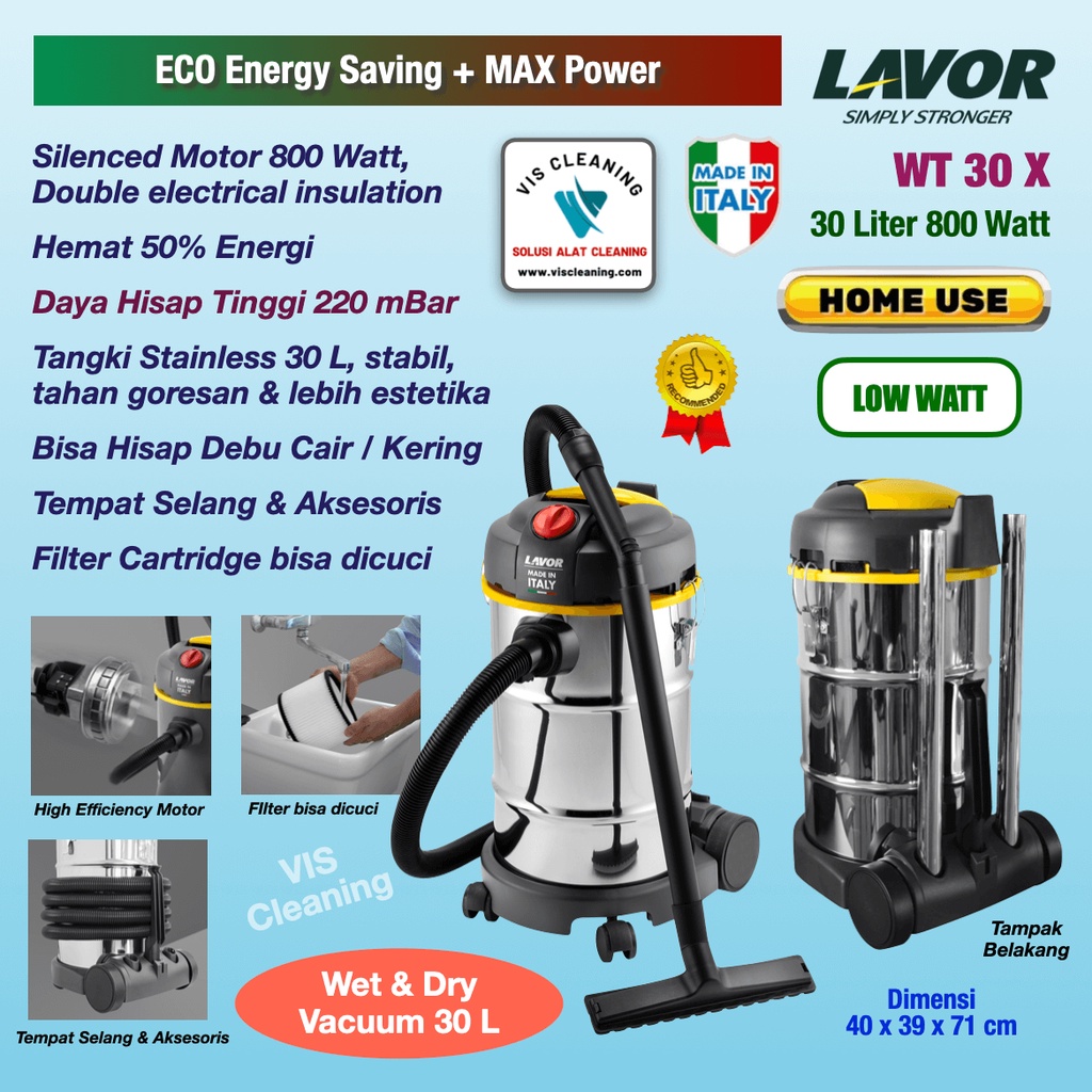 Vacuum Cleaner 30 L Low Watt High Power - Lavor WT 30 X