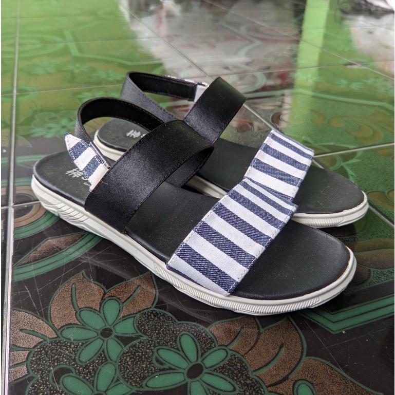 BTS - Sandal Tali Wanita Terbaru Sandal korea Style Sendal Perempuan Motif Kotak-Kotak 021-Garis-Garis Besar