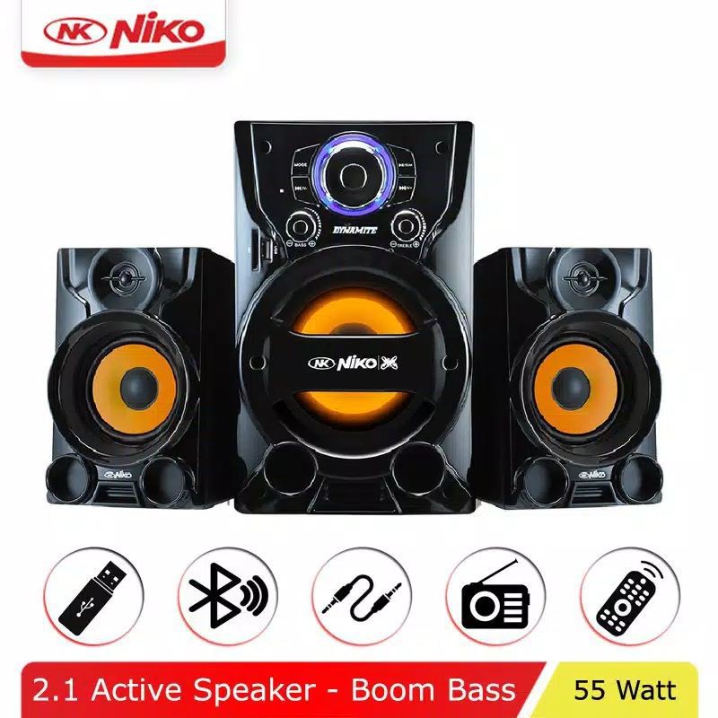 SPEAKER AKTIF NIKO DYNAMITE 2.1 BLUETOOTH SLANK NYALAKAN BASS LOE 