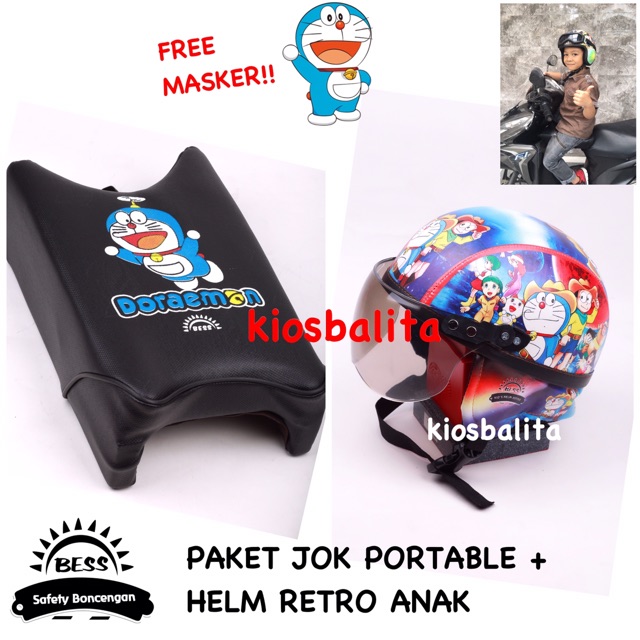 FREE MASKER &amp; FREE BUBBLE WRAP!! PAKET JOK PORTABLE KURSI BONCENGAN MOTOR + HELM RETRO ANAK