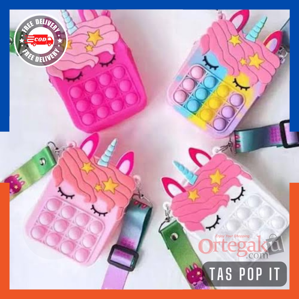 TAS ANAK IMPORT POP IT KARAKTER UNICORN LUCU MURAH | TAS SELEMPANG VIRAL RUBBER JELLY Kecil Besar Ju