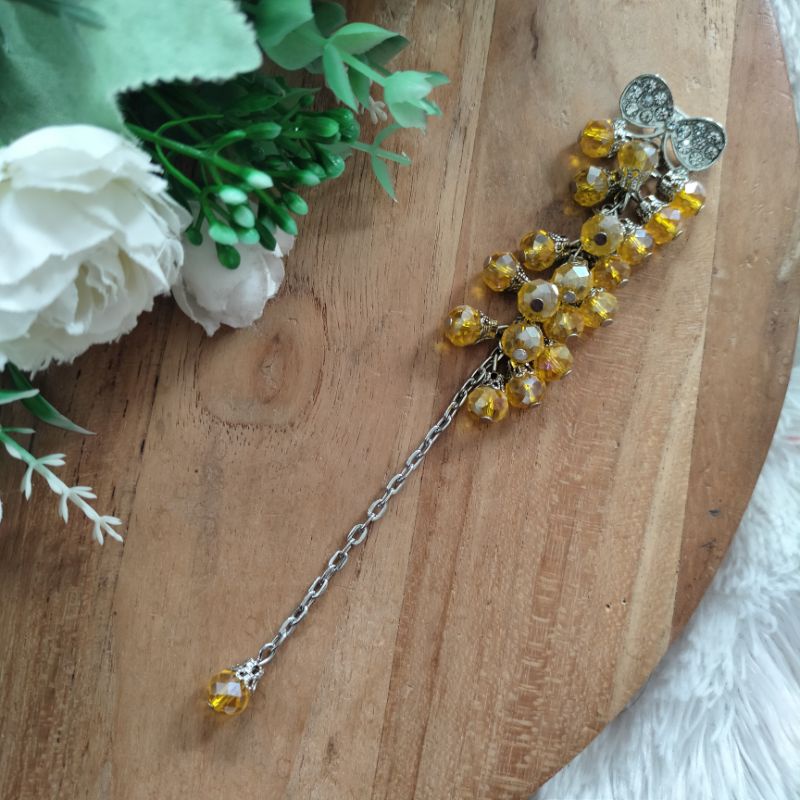 Bros dagu kristal ceko blink cantik / bros dagu panjang / bros hijab syar'i-kuning